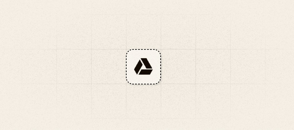 Google Drive logo in a dashed-border rounded square on a textured grid background